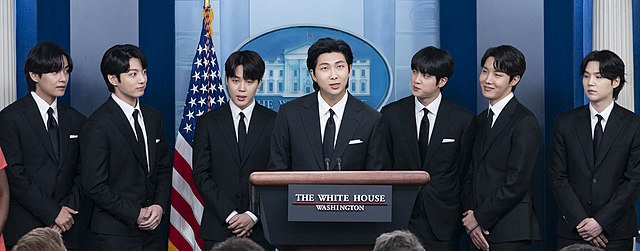 Korean boy band BTS at a May 2022 White House press conference